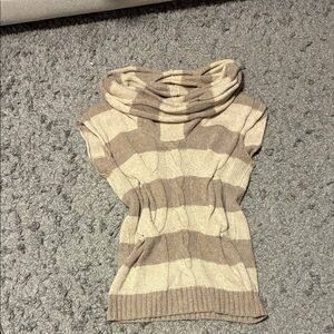 Cozy Striped Cowl Neck Sweater - Cream and Brown